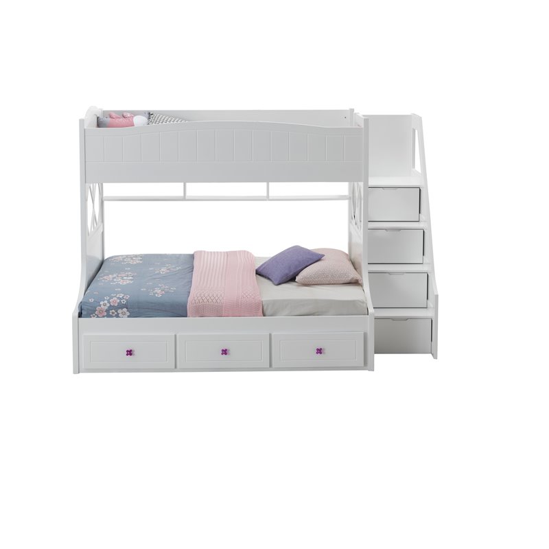 Meyer Twin/Full Bunk Bed with Storage Ladder and Drawers in White