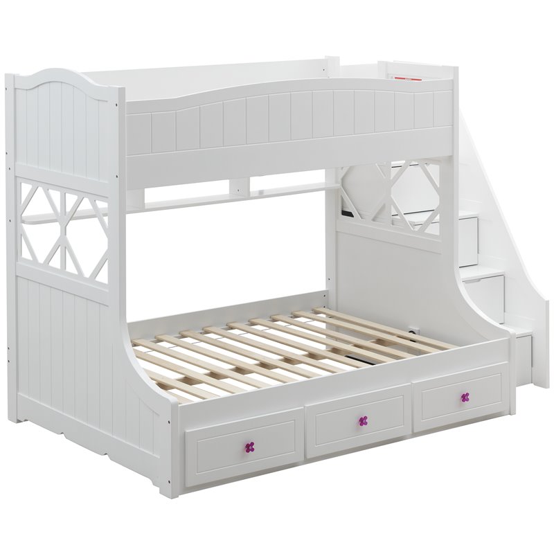 Meyer Twin/Full Bunk Bed with Storage Ladder and Drawers in White