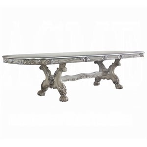 ACME Dresden Wood 136&quot Dining Table with Removable Leaf in Vintage Bone White