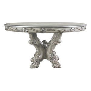 ACME Dresden Round Wooden Pedestal Extendable Dining Table in Vintage Bone White