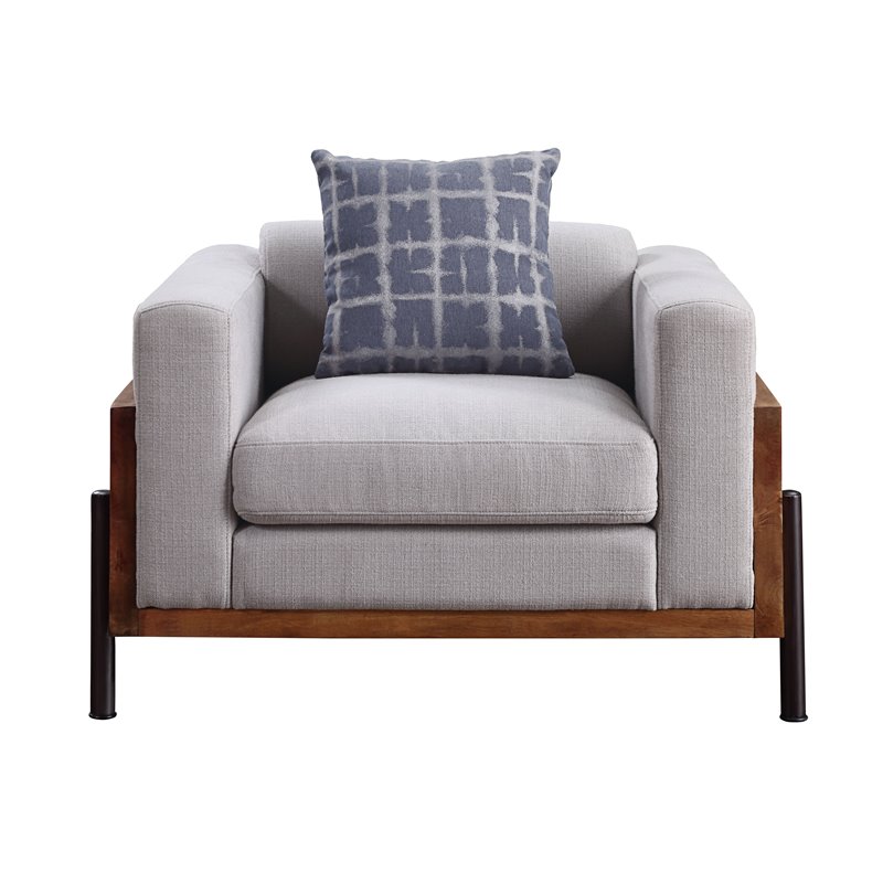 ACME Pelton Fabric Loose Back Chair with 1 Pillow in Walnut