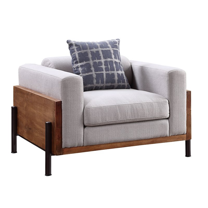 ACME Pelton Fabric Loose Back Chair with 1 Pillow in Walnut