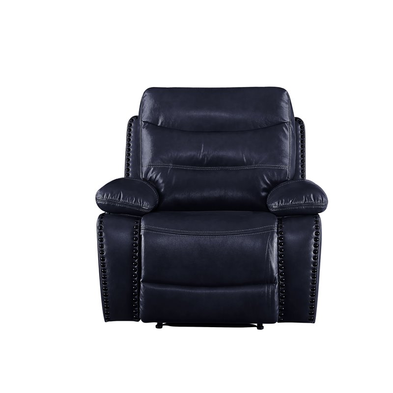 ACME Aashi Leather-Gel Horizontal Tufted Motion Recliner in Navy