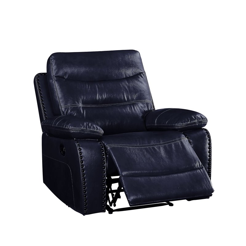 ACME Aashi Leather-Gel Horizontal Tufted Motion Recliner in Navy