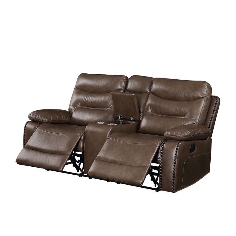 Aashi Loveseat with Console (Motion) in Brown Leather-Gel Match