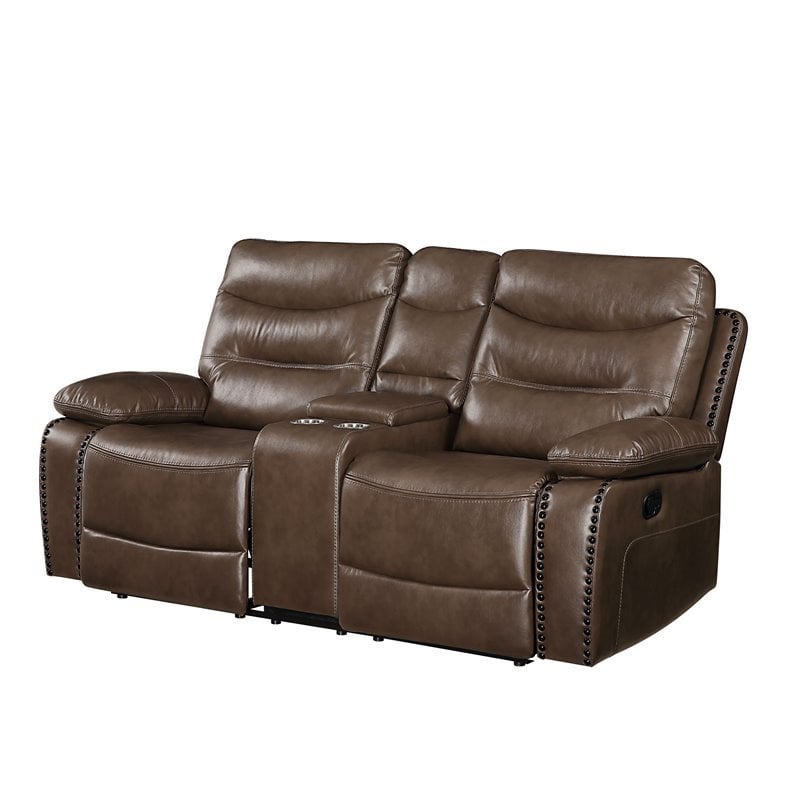 Aashi Loveseat with Console (Motion) in Brown Leather-Gel Match