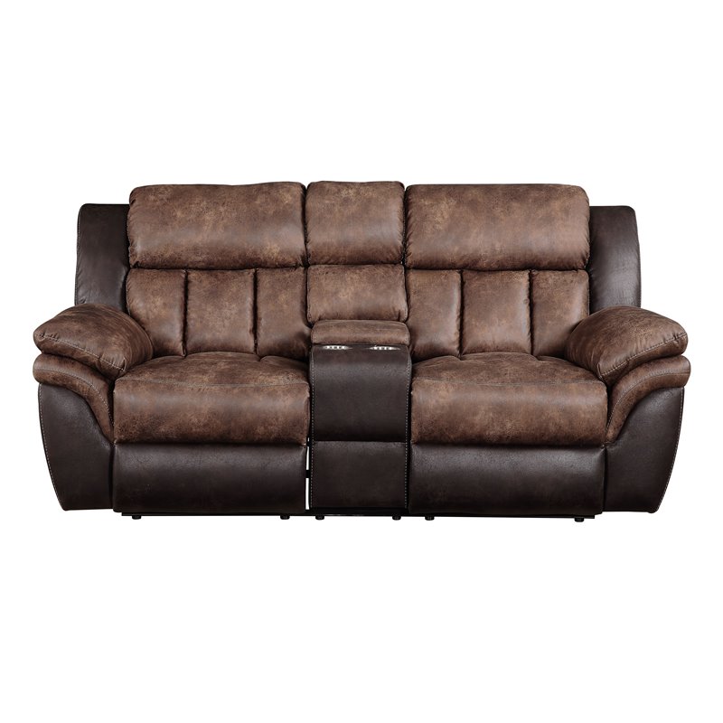 ACME Jaylen Microfiber Reclining Loveseat with Console in Toffee and Espresso
