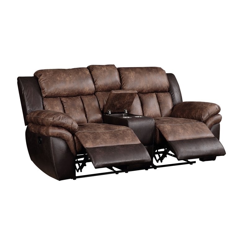 ACME Jaylen Microfiber Reclining Loveseat with Console in Toffee and Espresso