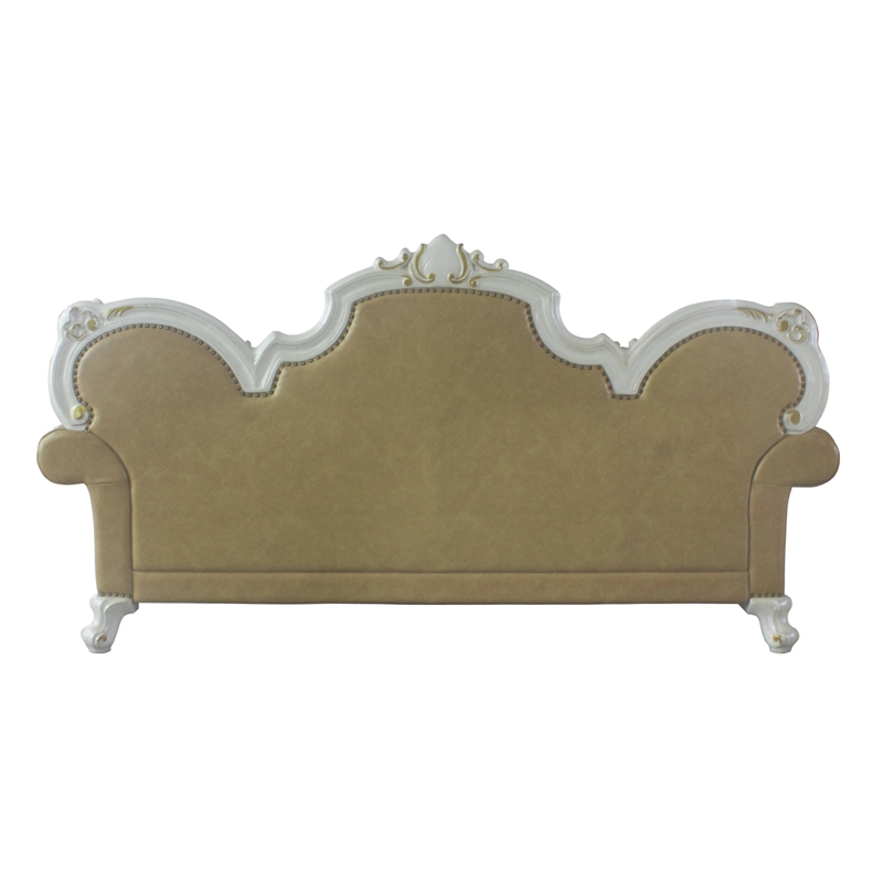 ACME Picardy Faux Leather Sofa with Pillows in Antique Pearl and Butterscotch
