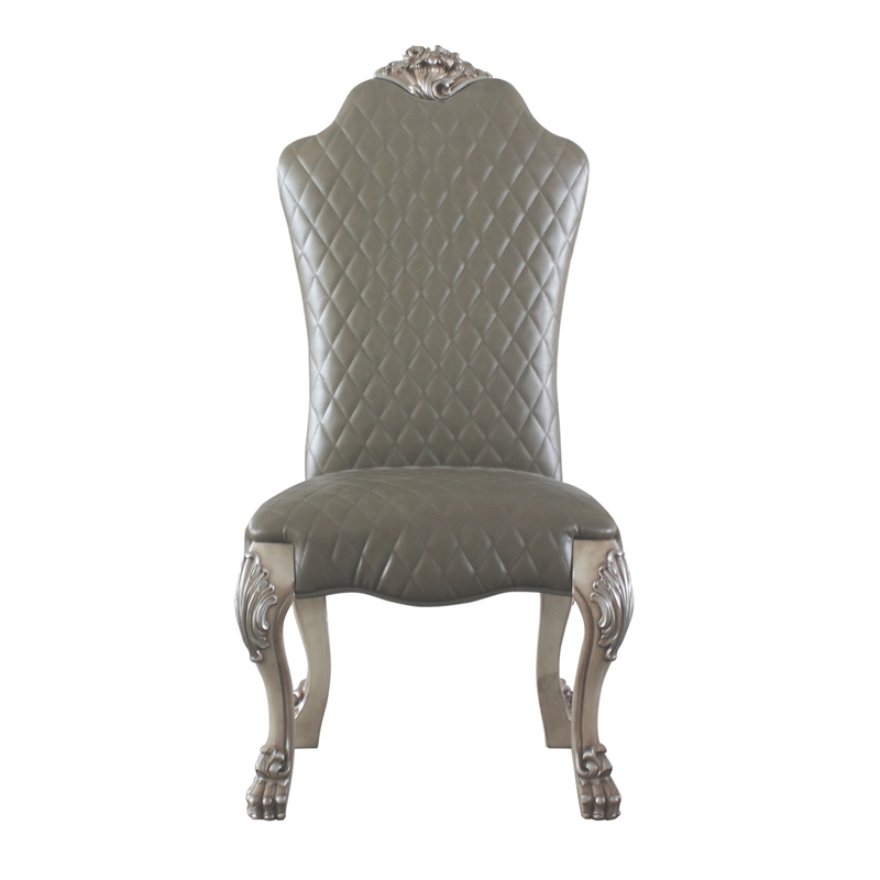 ACME Dresden Faux Leather Upholstered Side Chair in Vintage Bone White Set of 2