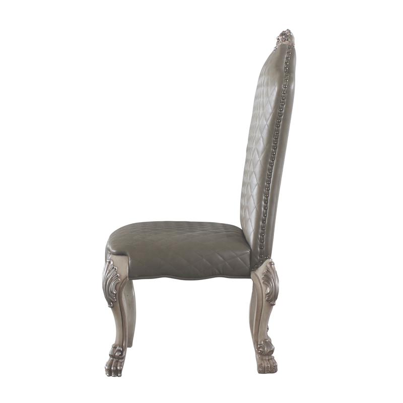 ACME Dresden Faux Leather Upholstered Side Chair in Vintage Bone White Set of 2
