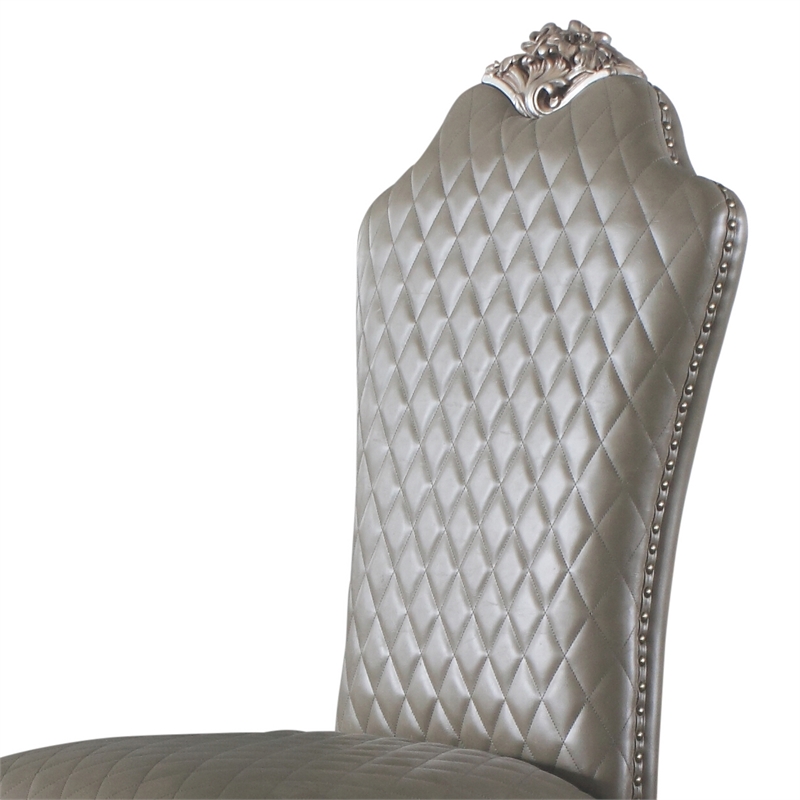 ACME Dresden Faux Leather Upholstered Side Chair in Vintage Bone White Set of 2