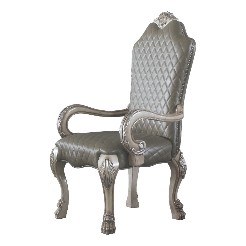 ACME Dresden Faux Leather Upholstered Arm Chair in Vintage Bone White Set of 2