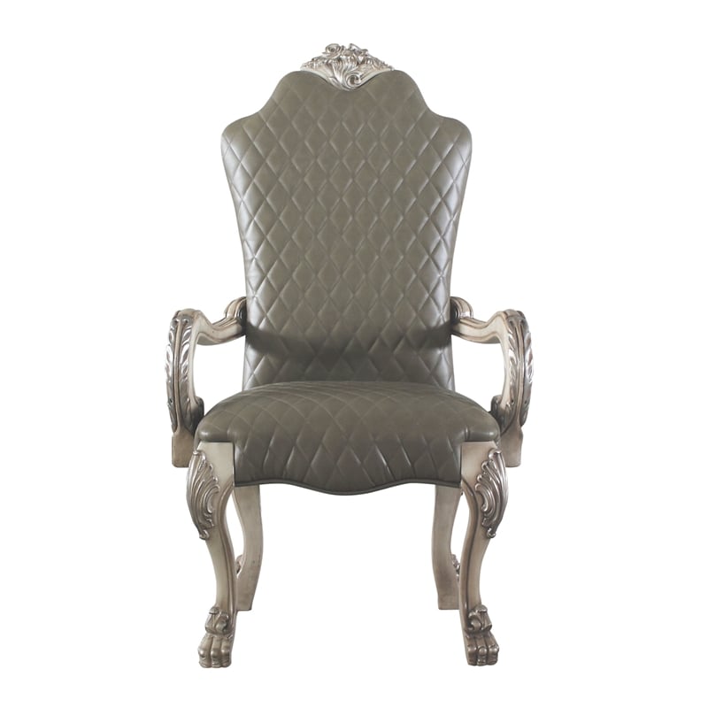 ACME Dresden Faux Leather Upholstered Arm Chair in Vintage Bone White Set of 2