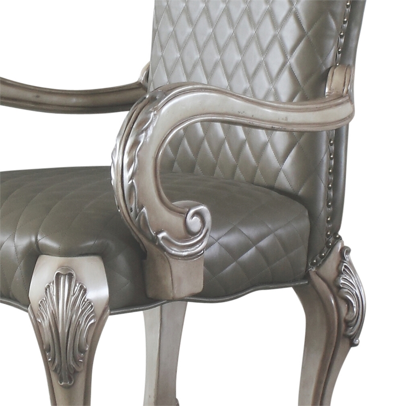 ACME Dresden Faux Leather Upholstered Arm Chair in Vintage Bone White Set of 2