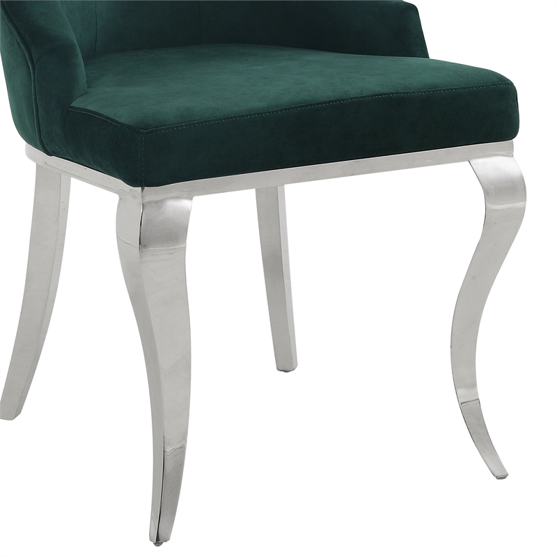 Dekel Side Chair (Set-2) in Green Fabric and Stainless Steel