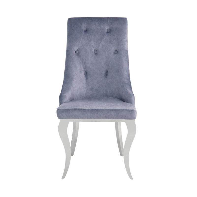 Dekel Side Chair (Set-2) in Gray Fabric and Stainless Steel