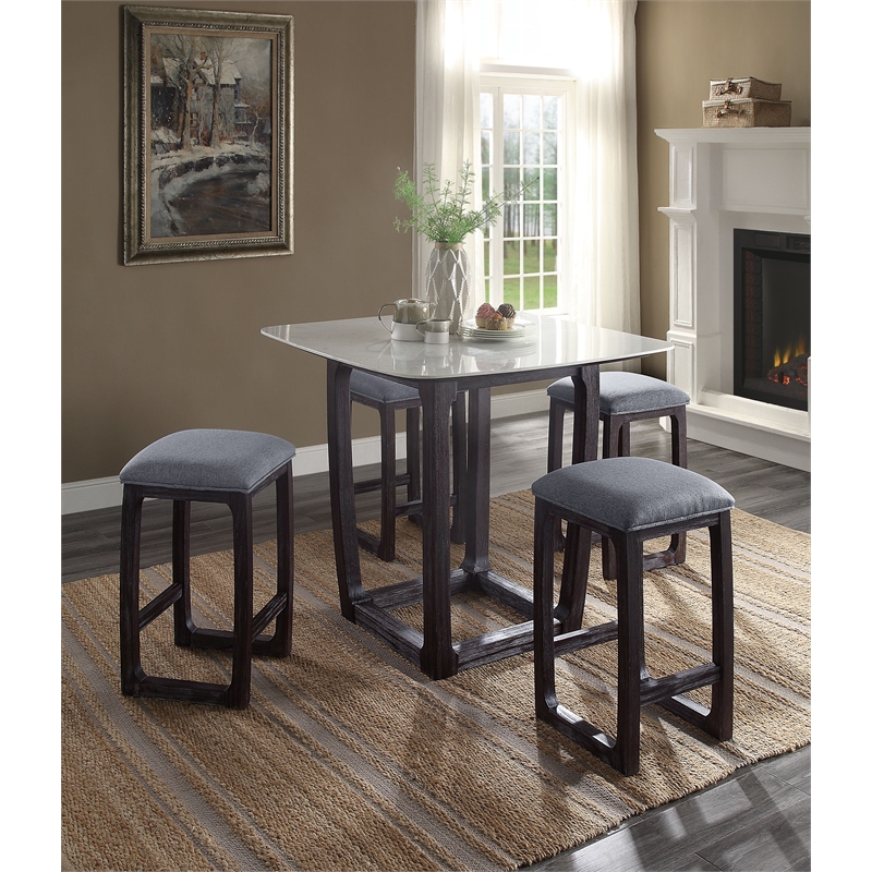 ACME Razo Counter Height Table in White Marble and Weathered Espresso