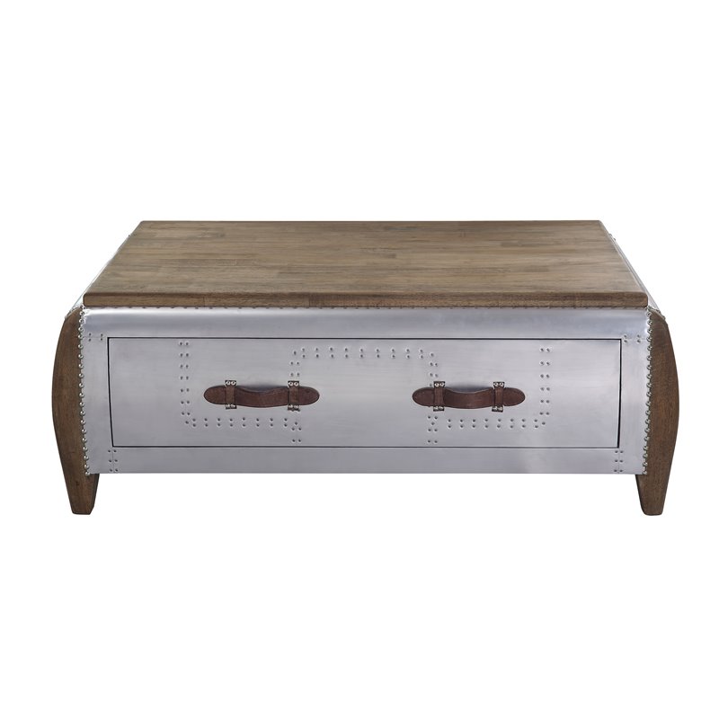 Brancaster Coffee Table in Antique Oak and Aluminum