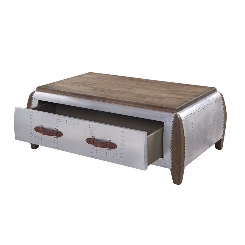 Brancaster Coffee Table in Antique Oak and Aluminum