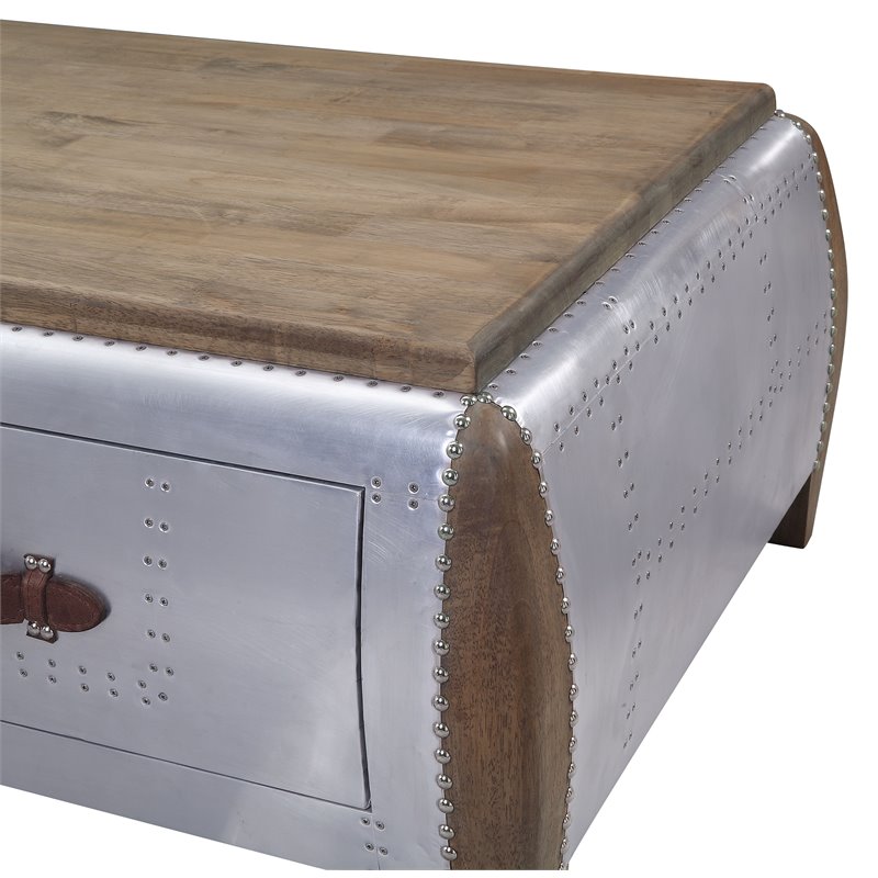 Brancaster Coffee Table in Antique Oak and Aluminum