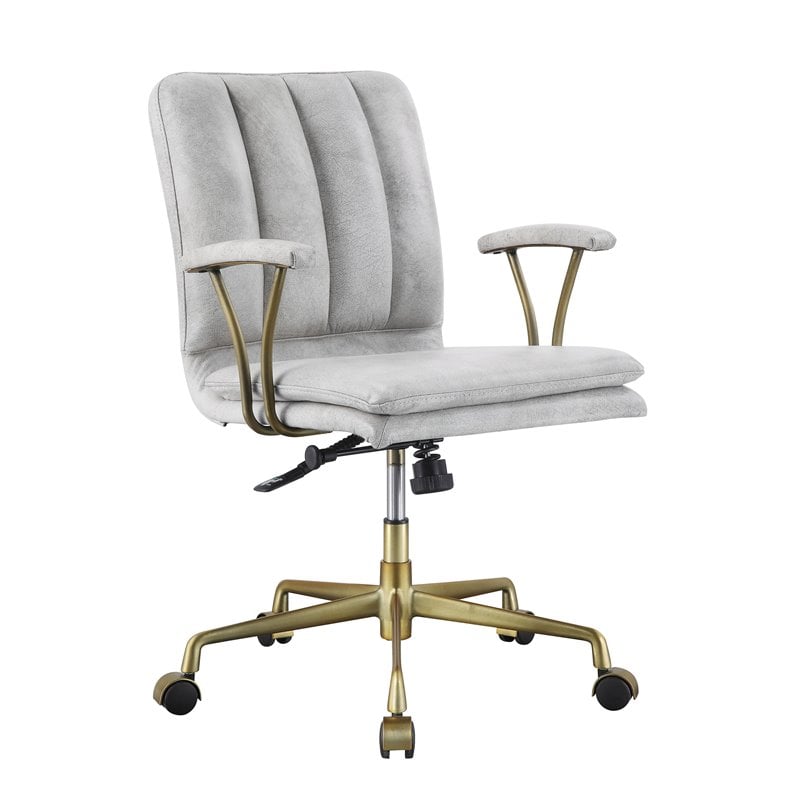 Damir Office Chair in Vintage White Top Grain Leather and Chrome