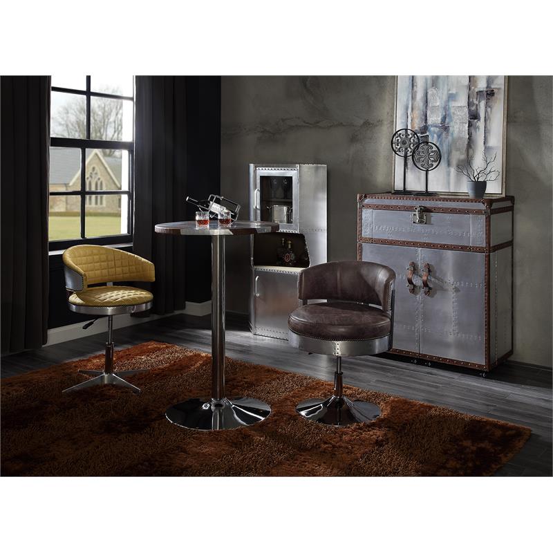 ACME Brancaster 2-Door Storage Corner Cabinet with Open Compartment in Aluminum