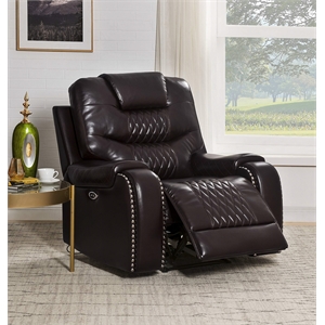 ACME Braylon Faux Leather Tufted Power Motion Recliner in Brown