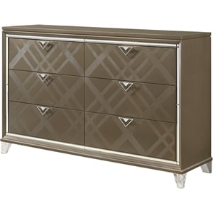 ACME Skylar 6-Drawers Wood Bedroom Dresser with Acrylic Legs in Dark Champagne