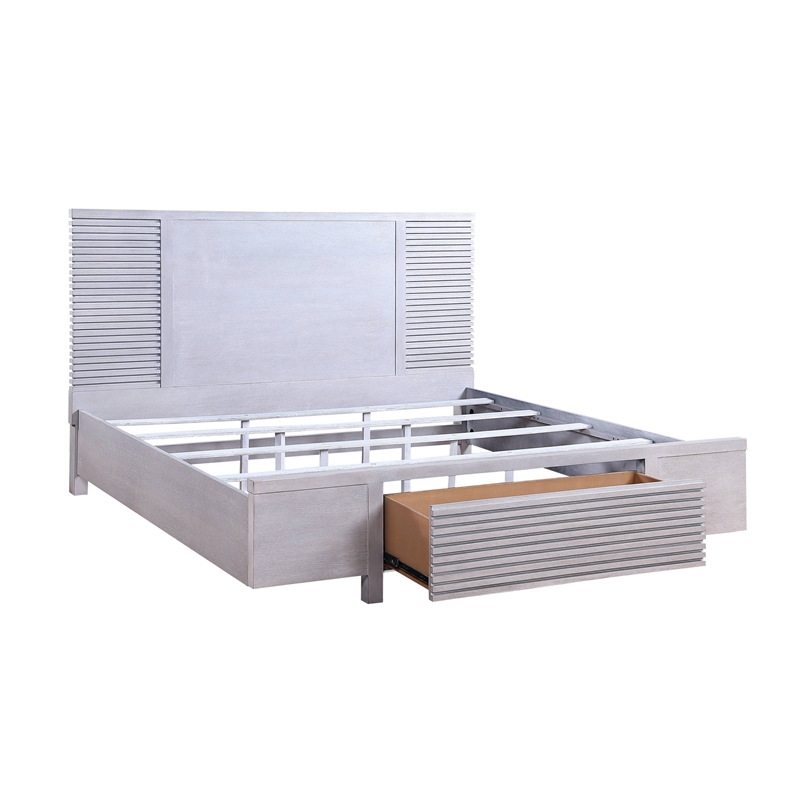 ACME Aromas Queen Storage Bed with Wooden Legs in White Oak