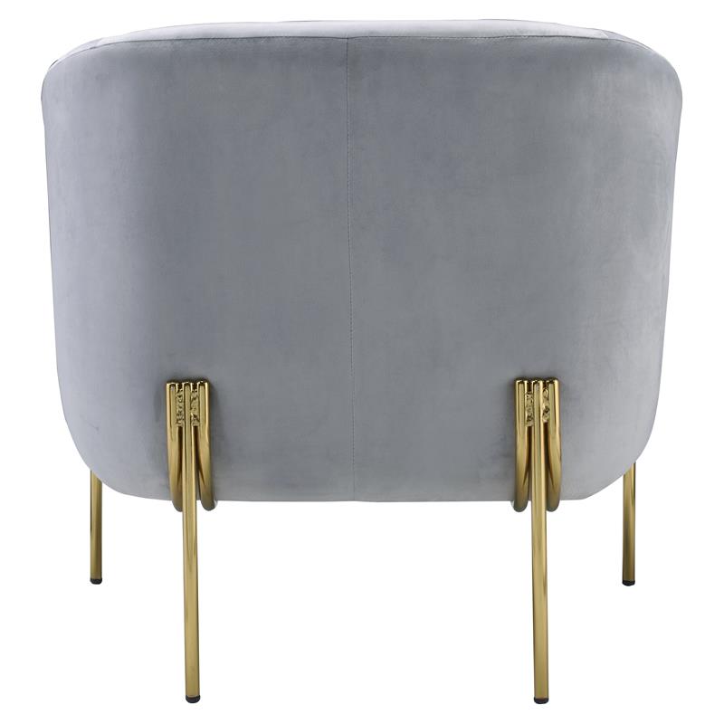 ACME Carlson Velvet Upholstered Barrel Backrest Accent Chair in Gray and Gold