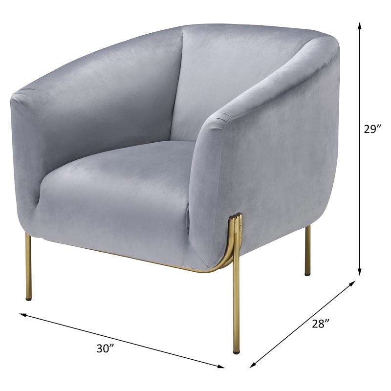 ACME Carlson Velvet Upholstered Barrel Backrest Accent Chair in Gray and Gold