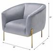 ACME Carlson Velvet Upholstered Barrel Backrest Accent Chair in Gray and Gold