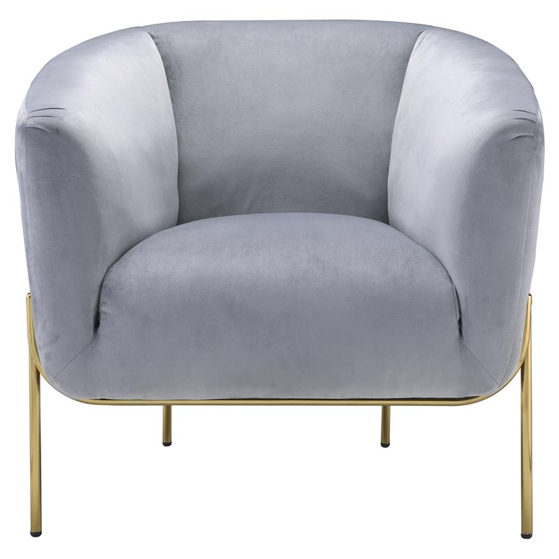 ACME Carlson Velvet Upholstered Barrel Backrest Accent Chair in Gray and Gold