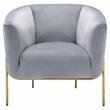 ACME Carlson Velvet Upholstered Barrel Backrest Accent Chair in Gray and Gold