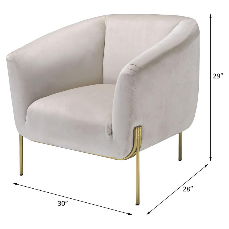 ACME Carlson Velvet Upholstered Barrel Backrest Accent Chair in Beige and Gold