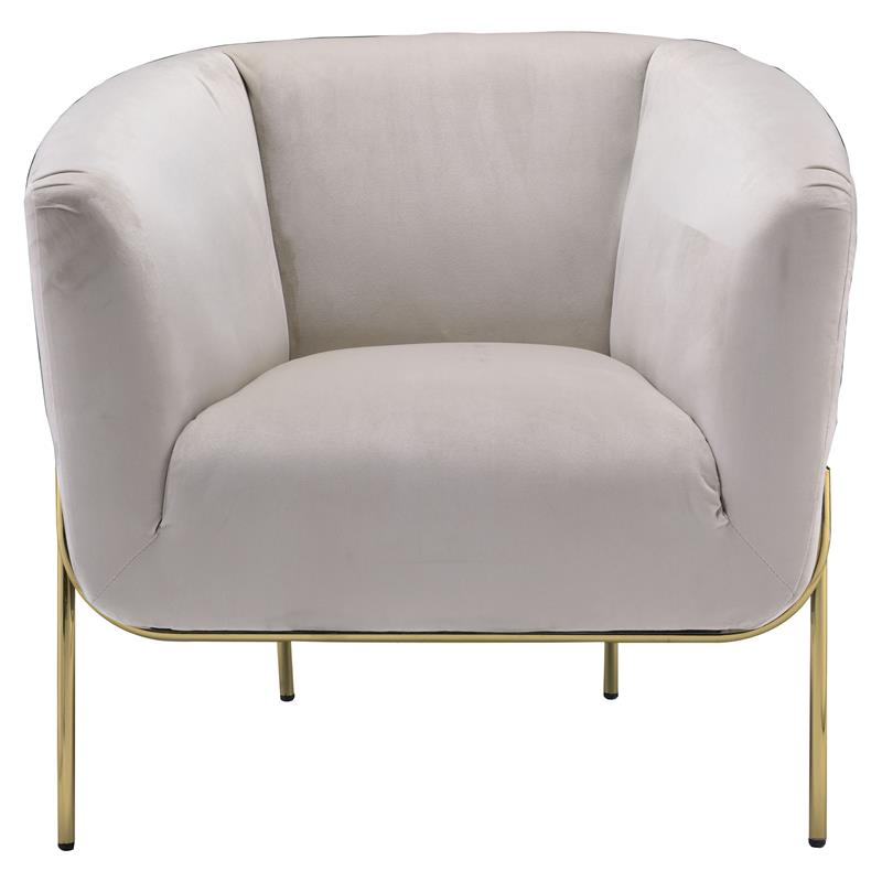 ACME Carlson Velvet Upholstered Barrel Backrest Accent Chair in Beige and Gold