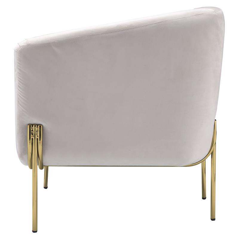 ACME Carlson Velvet Upholstered Barrel Backrest Accent Chair in Beige and Gold