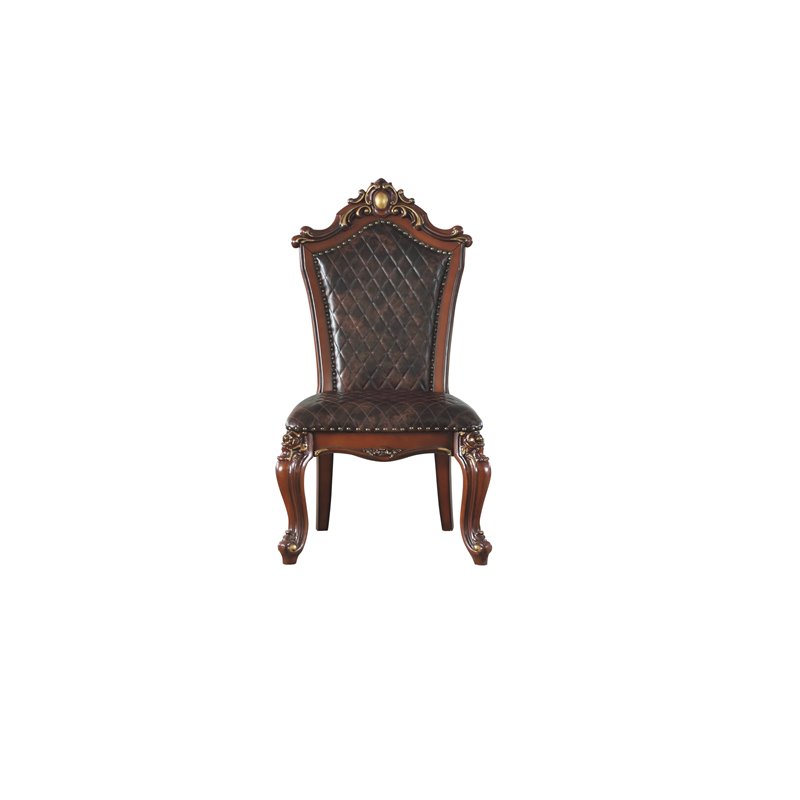 ACME Picardy Wooden Tufted Upholstered Side Chair Set of 2 in Cherry Oak