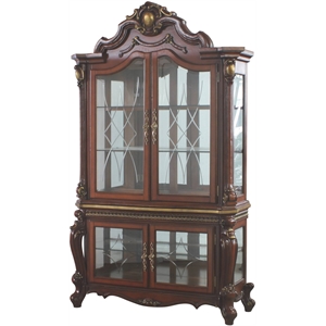 ACME Picardy Wooden Curio Cabinet with Glass Doors in Cherry Oak