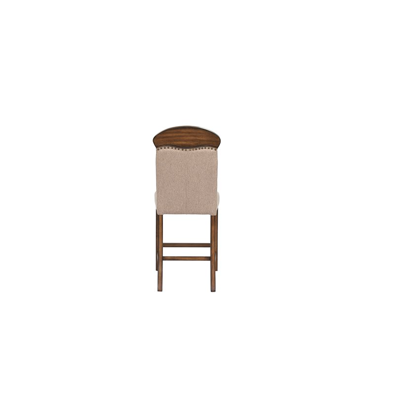 ACME Maurice Upholstered Wooden Counter Height Chair Set of 2 in Khaki and Oak