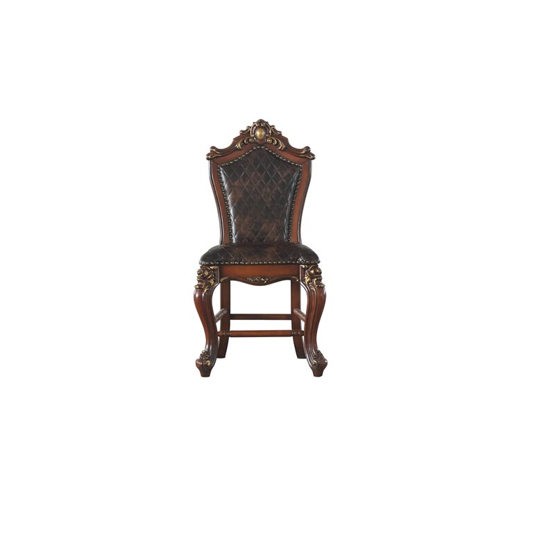 ACME Picardy Counter Height Chair Set of 2 in Cherry Oak and PU