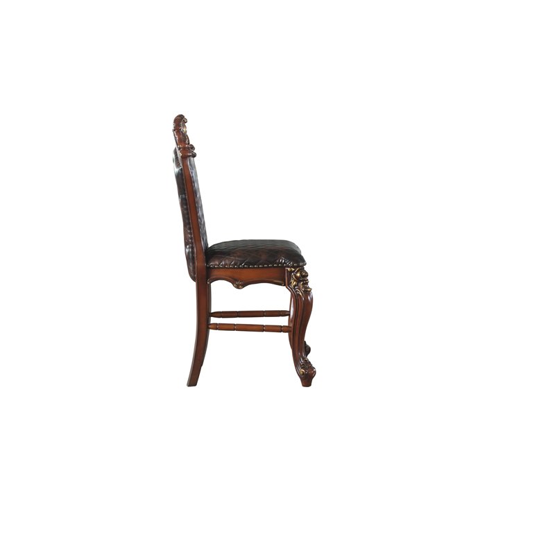 ACME Picardy Counter Height Chair Set of 2 in Cherry Oak and PU