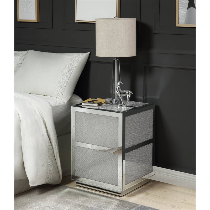 acme lavina end table in mirrored and faux diamonds