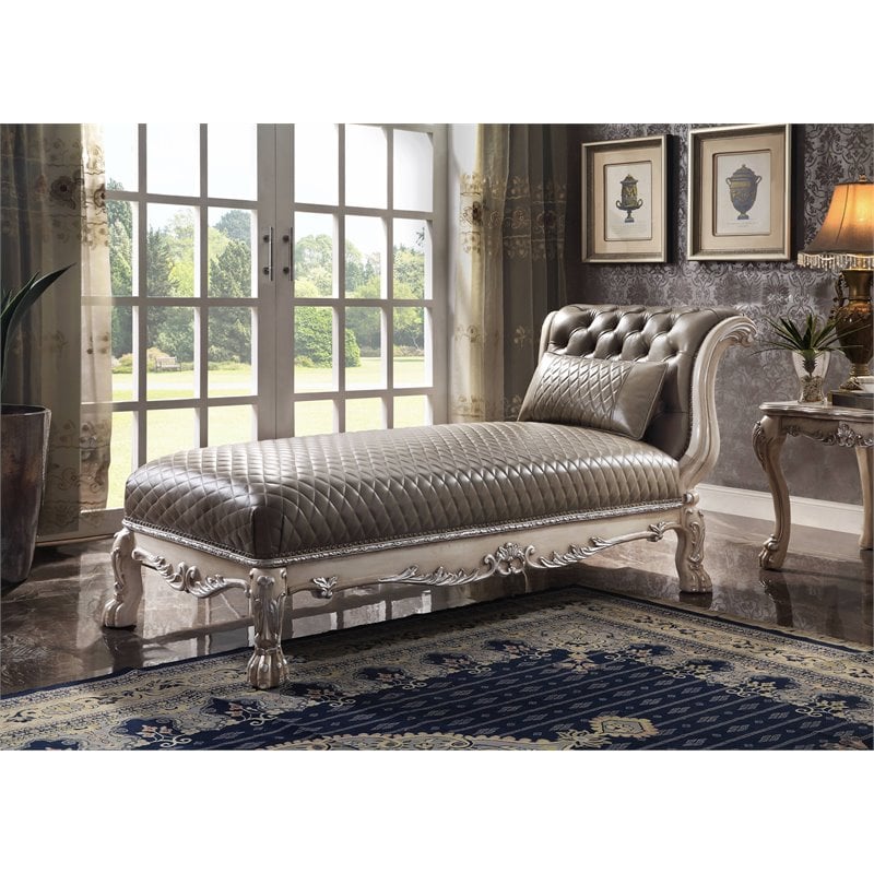 ACME Dresden Chaise with 1 Pillow in Vintage Bone White and PU