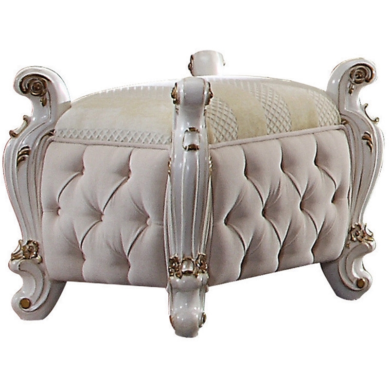 Acme Picardy Vanity Stool in Fabric & Antique Pearl