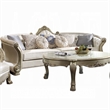 ACME Dresden II Faux Leather Tufted Rolled Arm Sofa with 7 Pillows in Pearl