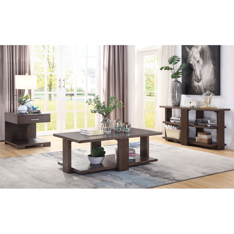 ACME Niamey 2-Shelf Wooden Living Room Console Table in Cherry