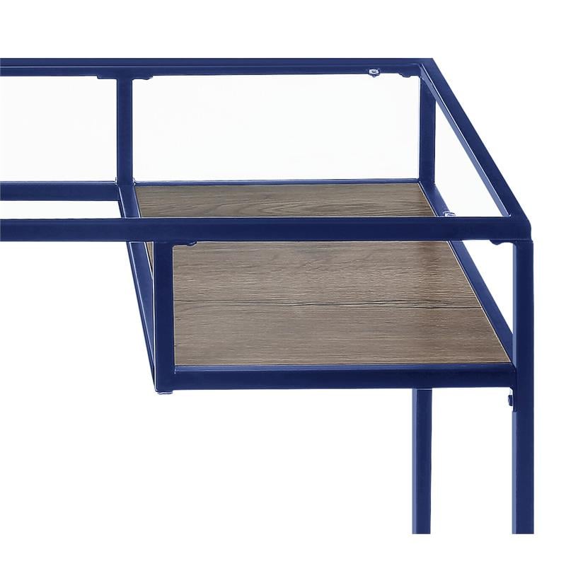 ACME Yasin Glass Rectangle Top 1-Shelf Writing Desk in Blue and Clear