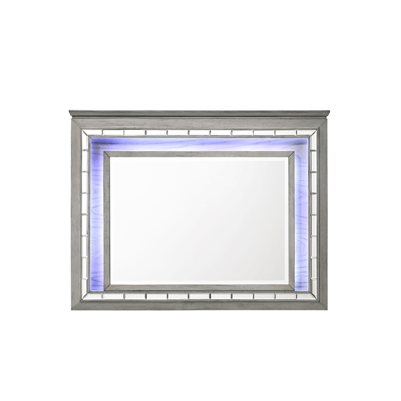 ACME Antares Rectangular Wooden Mirror with LED in Light Gray Oak